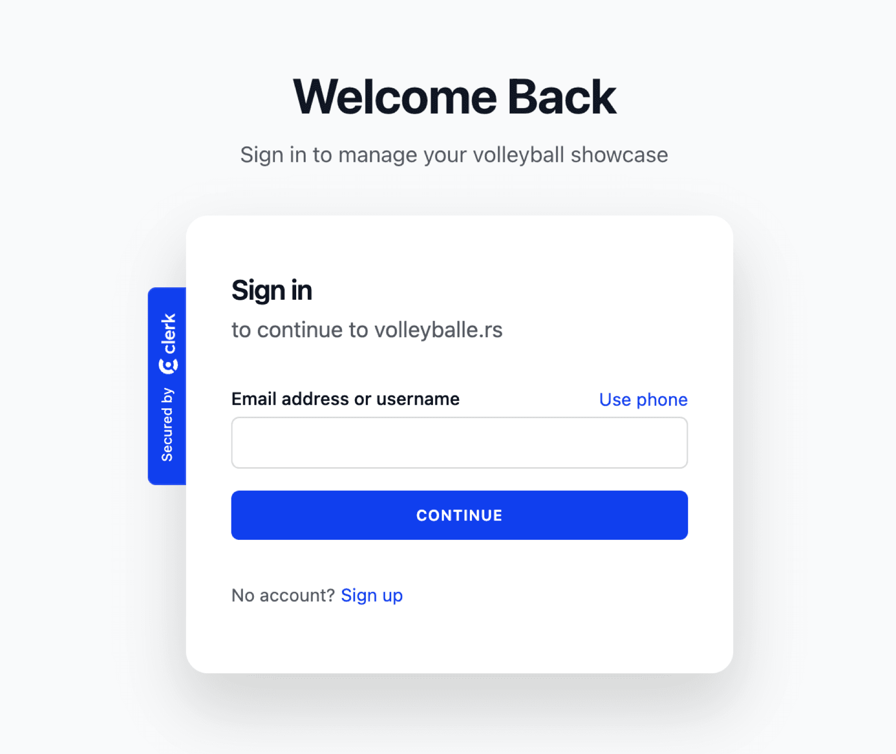 Sign in page with email input and sign up link