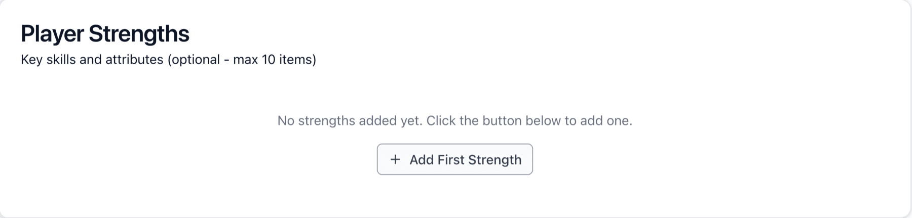 Empty player strengths section with add button