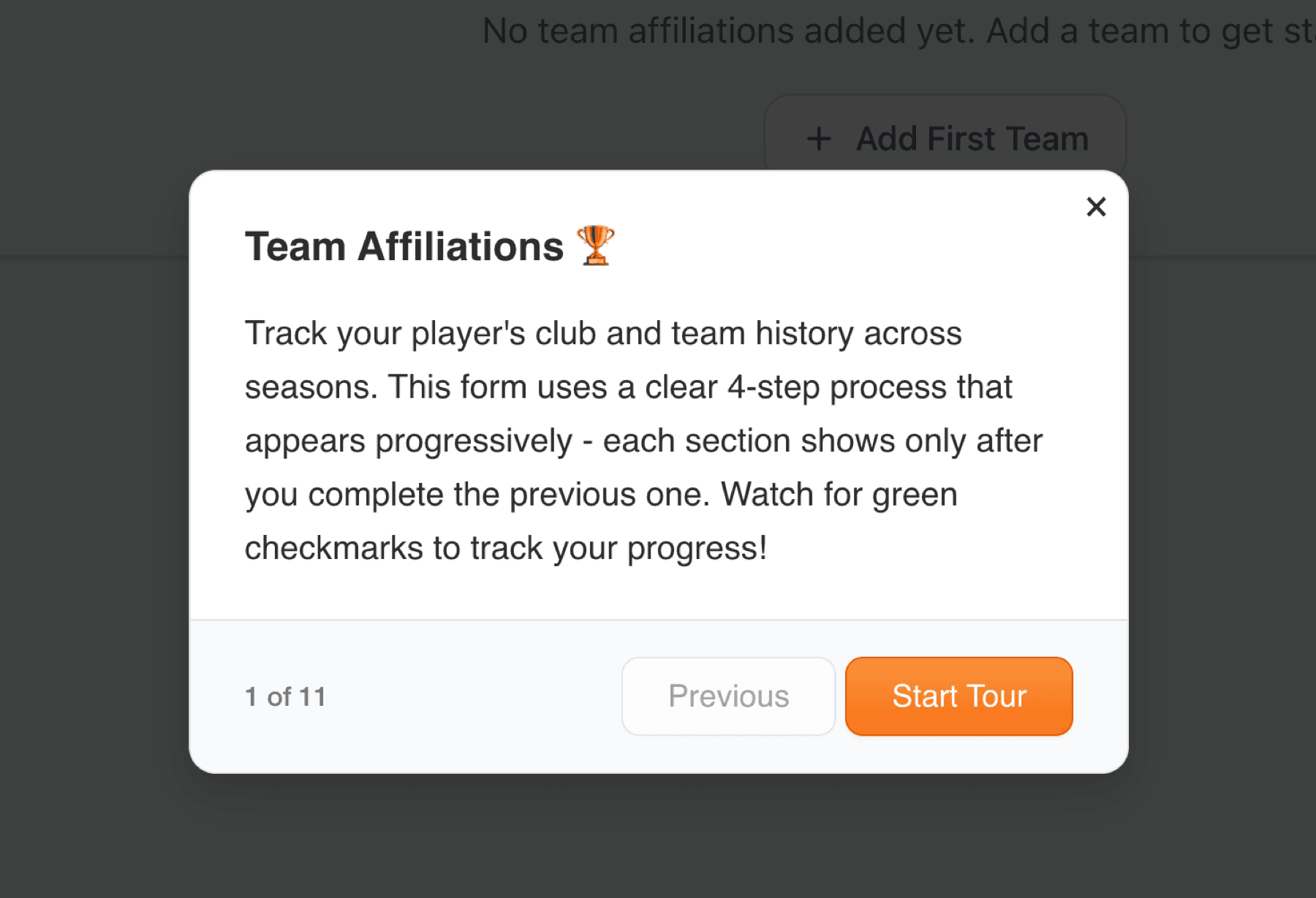 Tour explaining team affiliations process