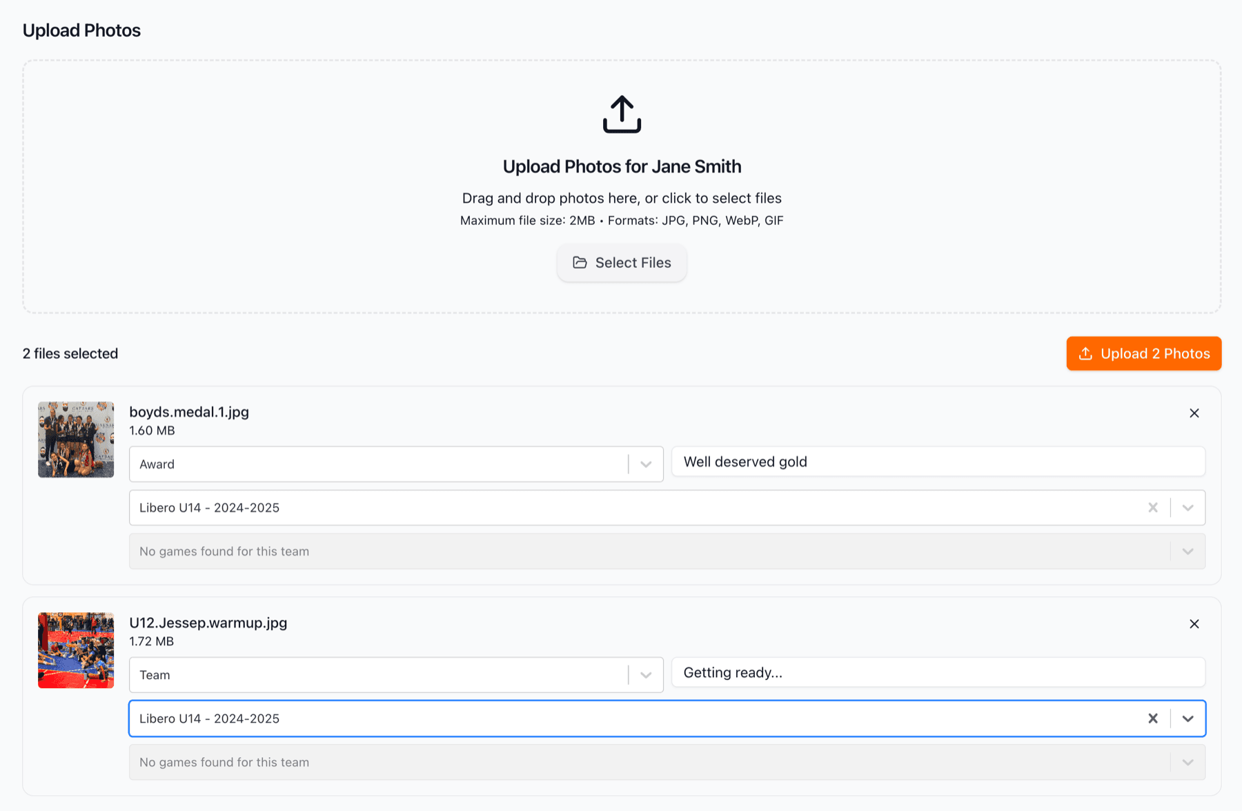 Photos uploading with progress indicators