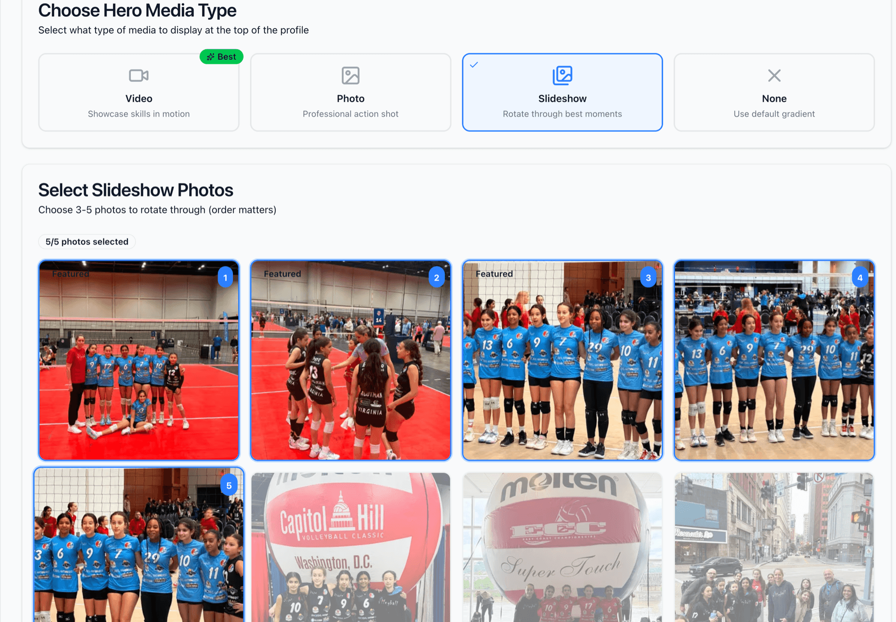 Slideshow option showing rotating photos