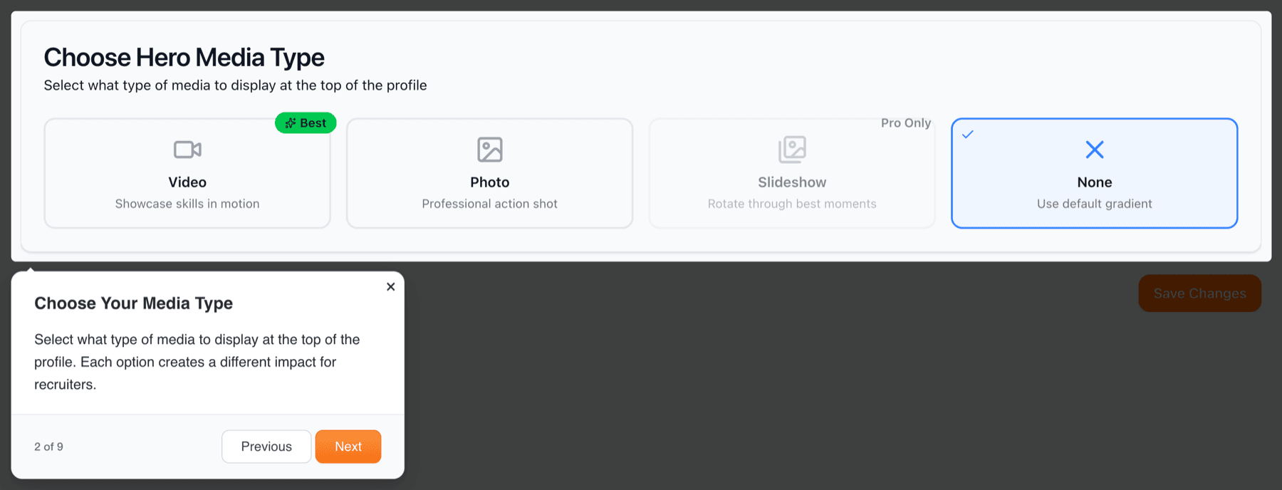 Hero media options explained in tour