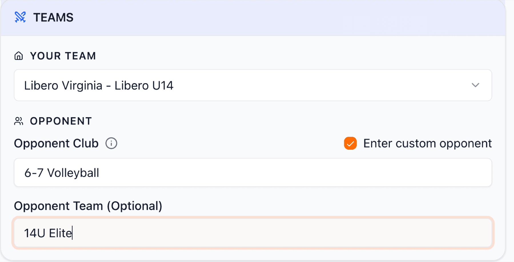 Confirmed opponent club