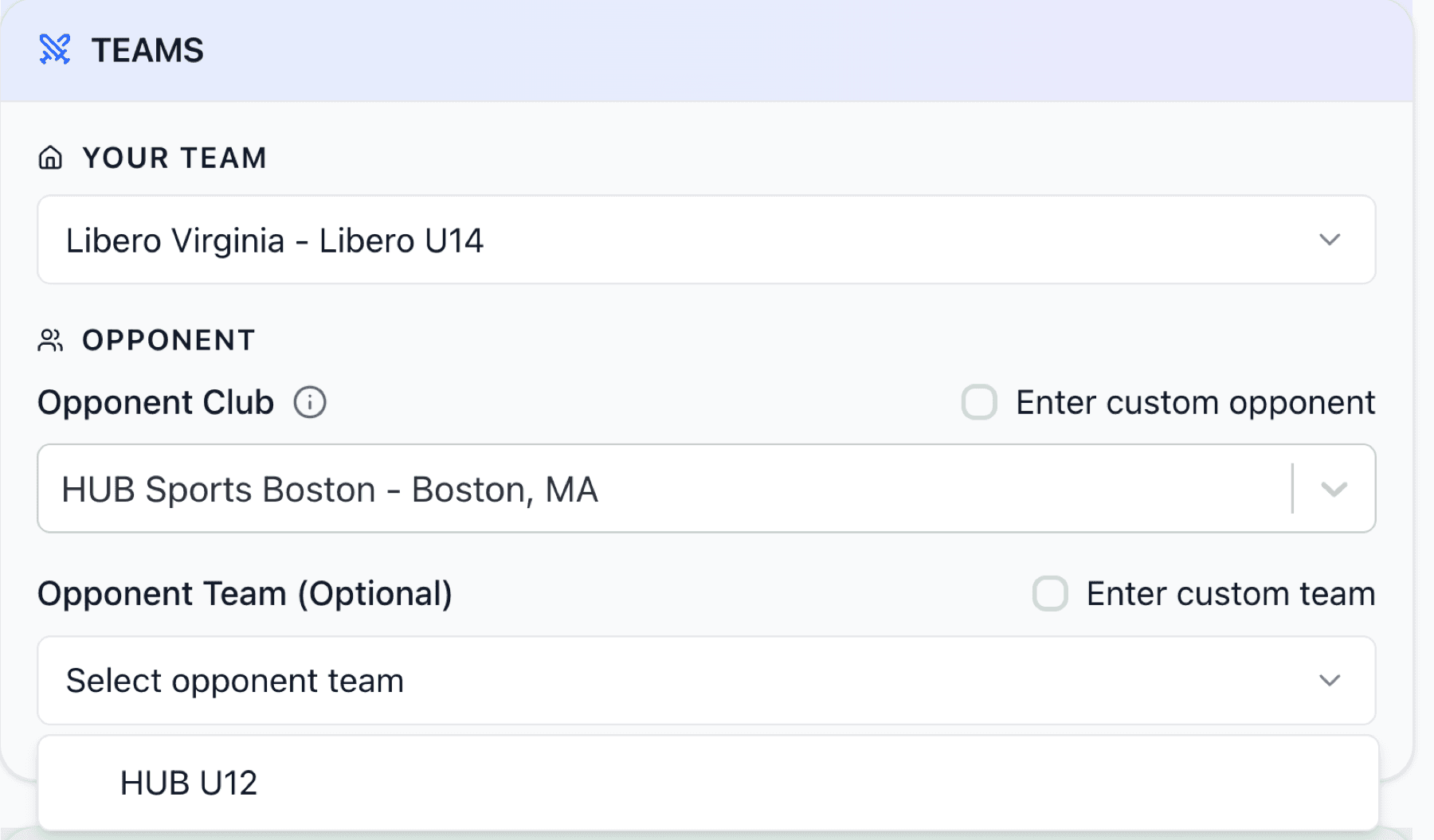 Opponent team selection