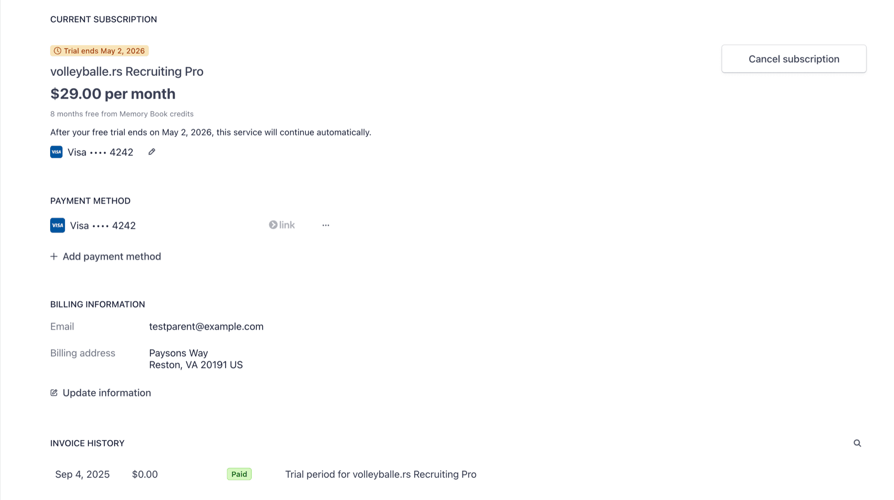 Stripe billing portal interface