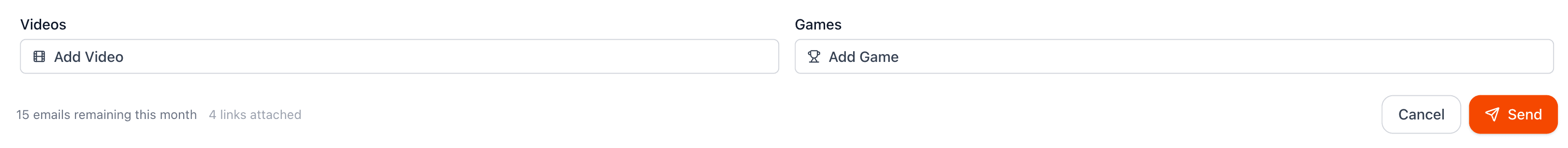 Video and game attachment selection in the email composer
