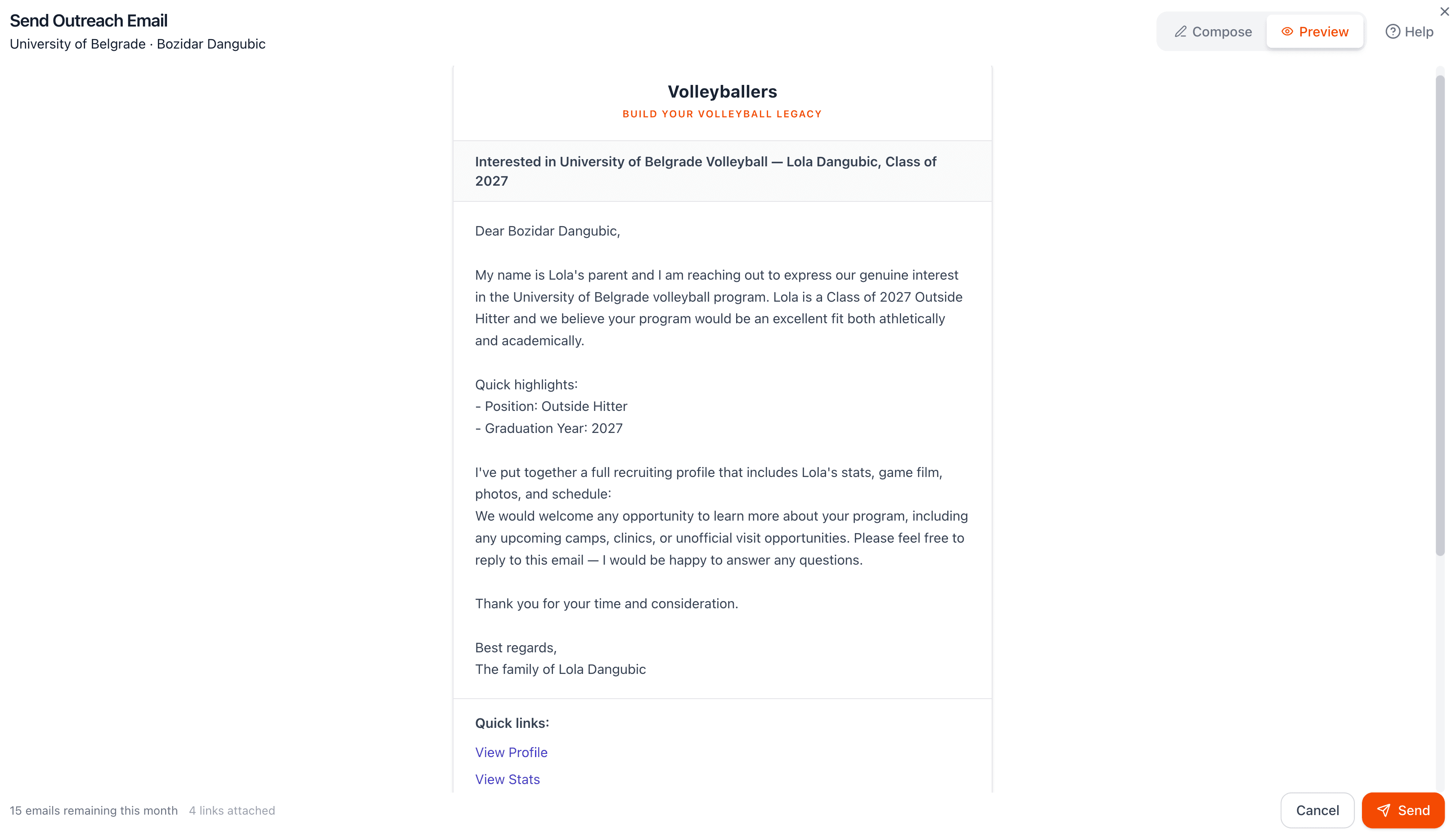 Email preview showing the final formatted message