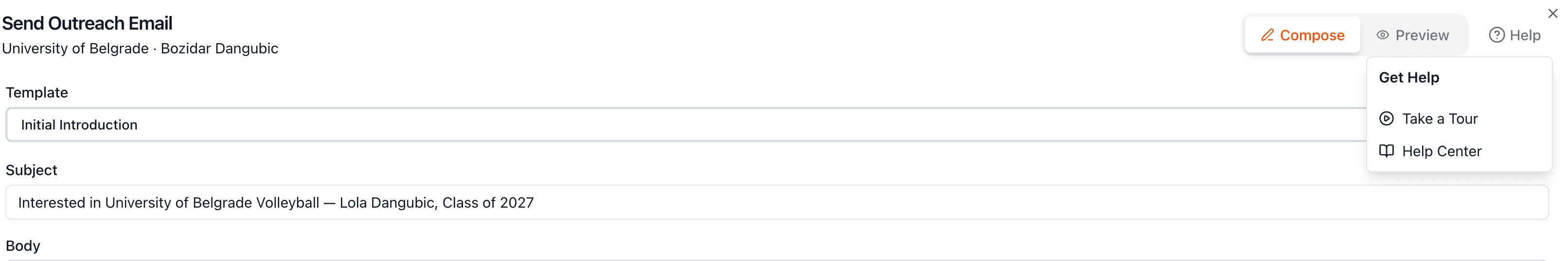 Help button and guided tour option in the composer