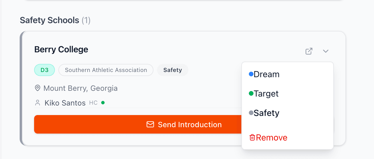 School card showing options to change tier or remove